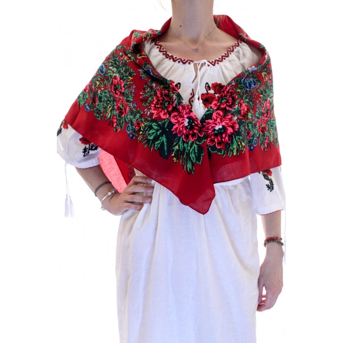 Batic traditional inflorat rosu inchis