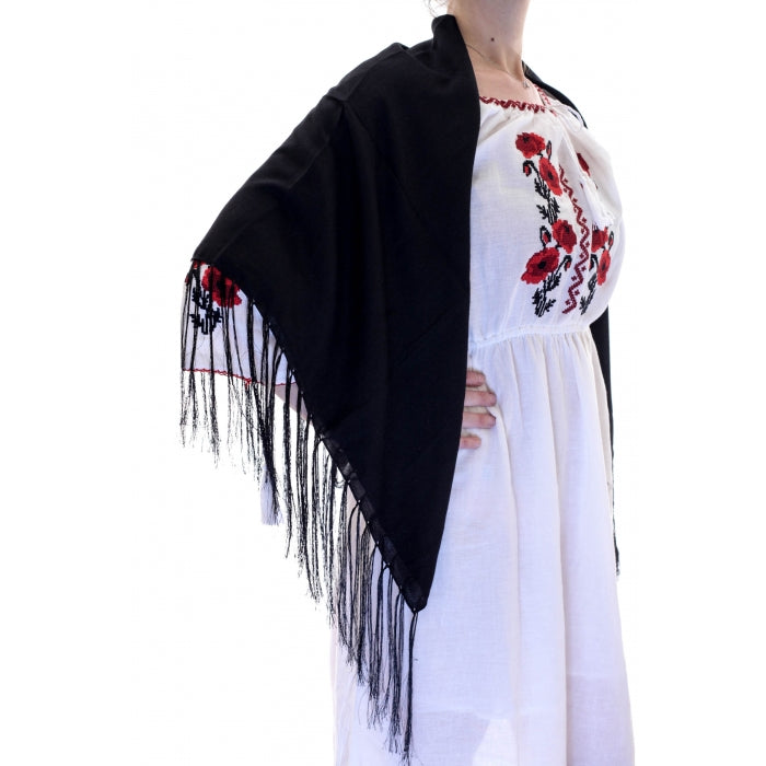 Batic traditional negru cu franjuri
