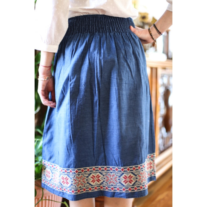 Fusta Jeans cu motive traditionale romanesti3