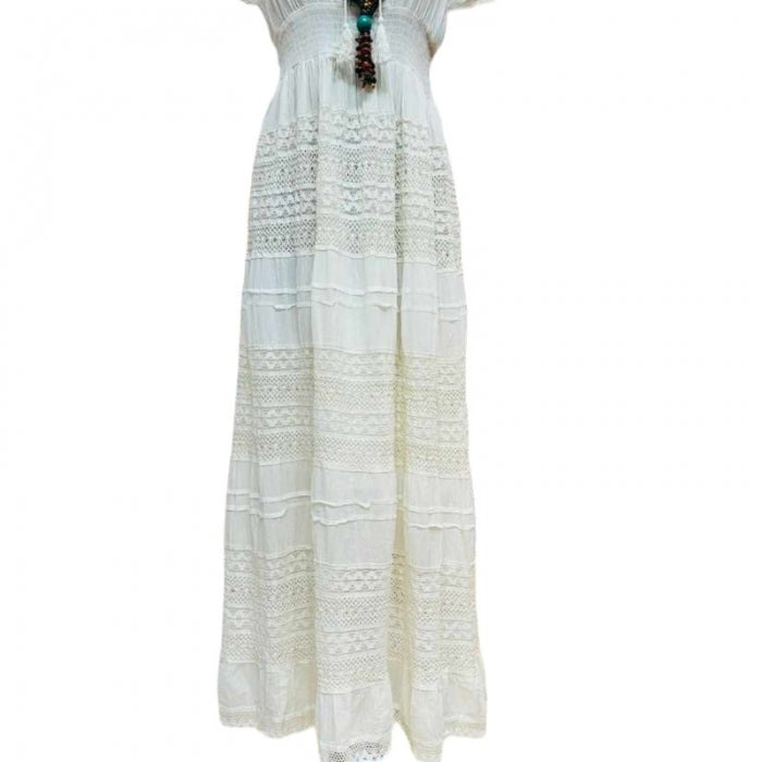 Rochie Bej Tradițională2 Eleganță Naturală cu Mâneci Scurte