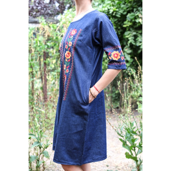 Rochie brodata din denim Elena6