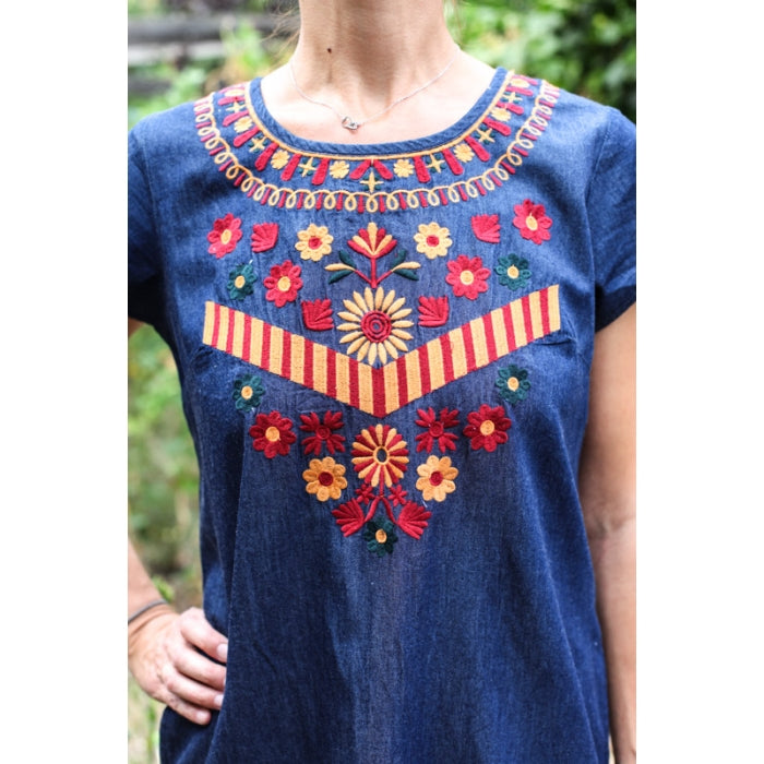 Rochie brodata din denim Elena7