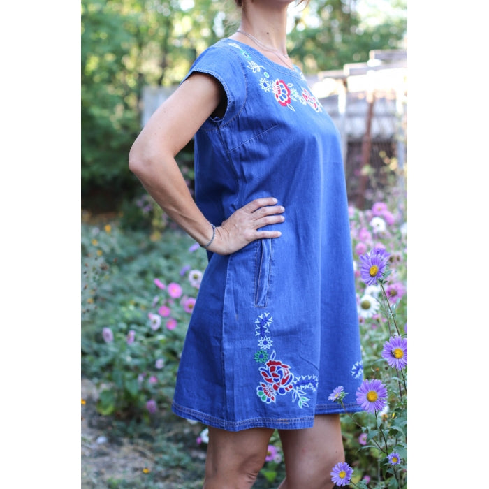 Rochie brodata din denim Elena
