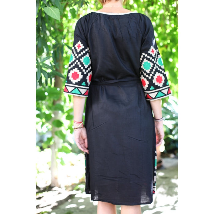 Rochie Traditionala motive geometrice neagra