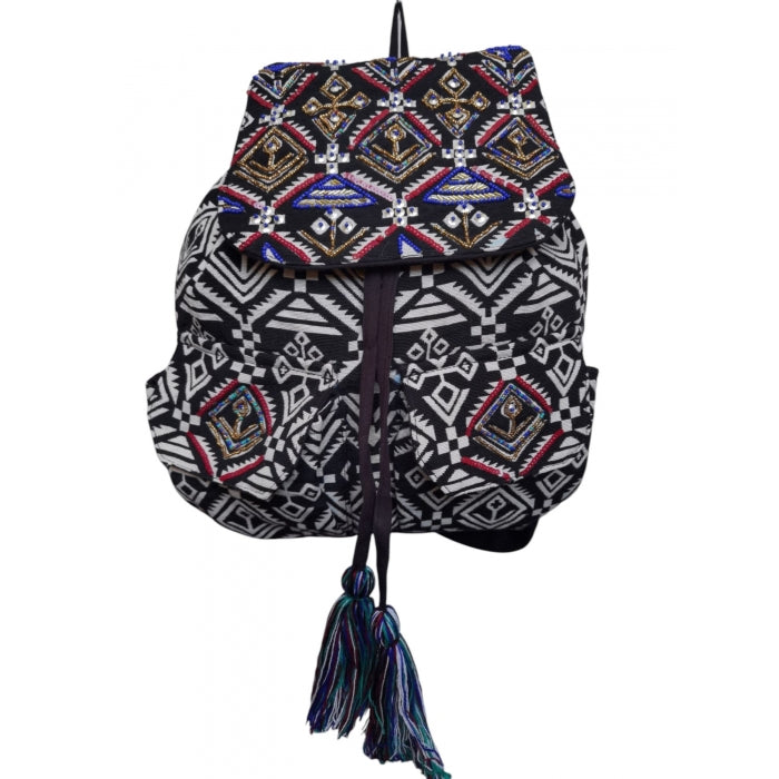 Rucsac din material textil cu broderie manuală, strasuri și paiete - Dimensiuni 36x33x15 cm