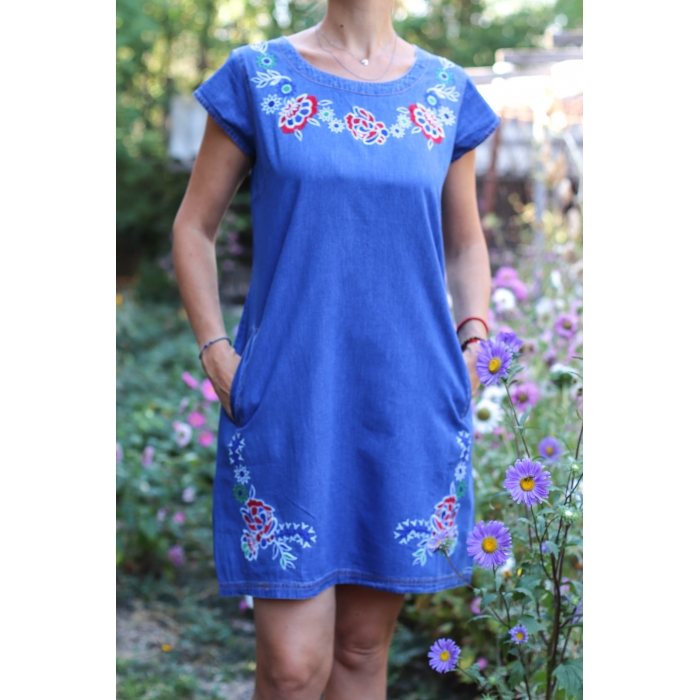 Rochie brodata din denim Elena