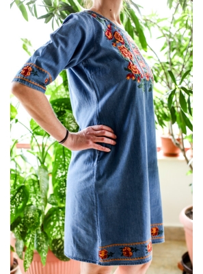 Rochie din denim cu broderie traditionala Andreea