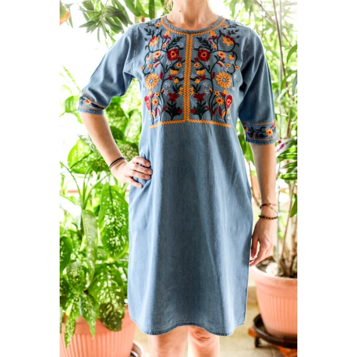 Rochie din denim cu broderie traditionala Anastasia 2