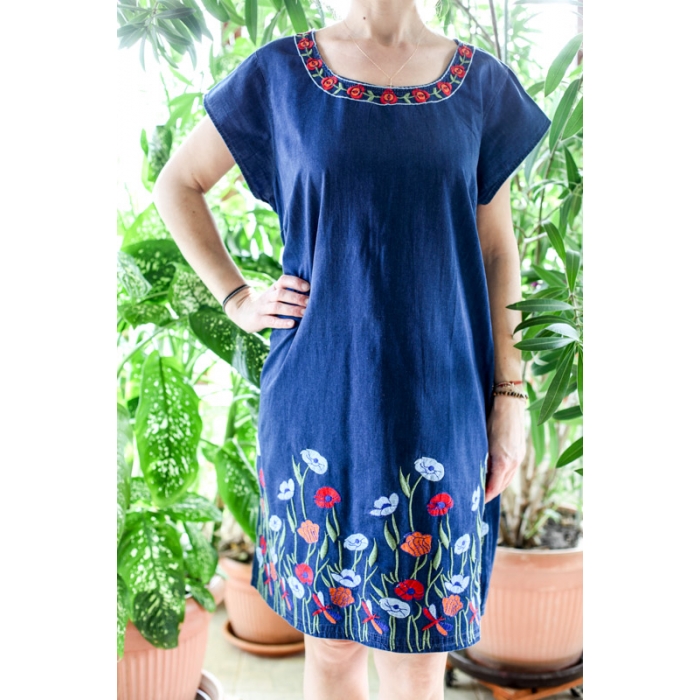 Rochie din denim cu broderie traditionala Ana2