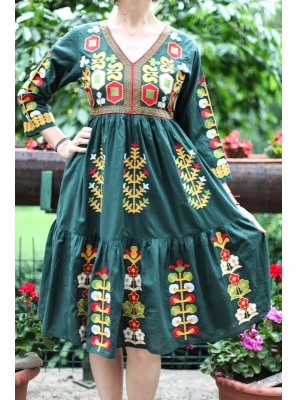 Rochie Traditionala verde Mioara