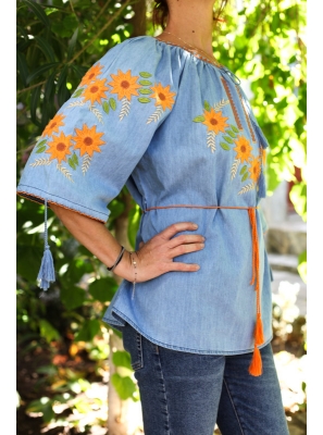 Bluza din denim brodata Ana