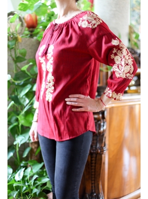 Bluza brodata rosie broderie bej