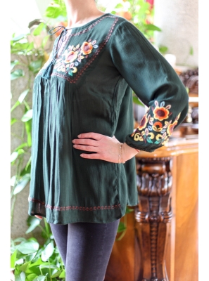 Bluza brodata verde broderie multicolora