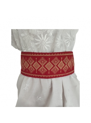 Costum traditional rosu set  cu motive geometrice3