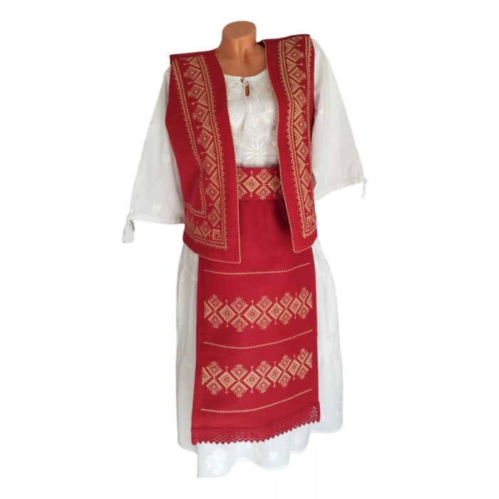 Costum traditional rosu set  cu motive geometrice3