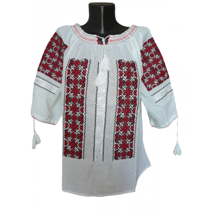 Ie traditionala românească mânecă trei sferturi din bumbac, broderie tradițională. Mărimi S-3XL.