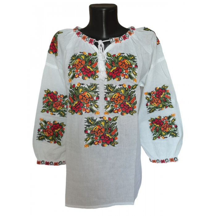 Ie traditionala românească mânecă trei sferturi din bumbac, broderie tradițională. Mărimi S-3XL.