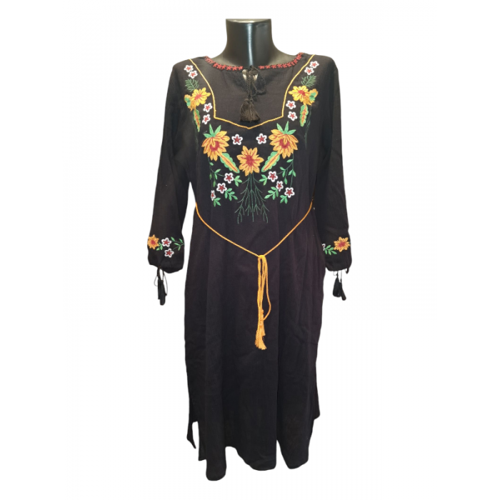 Rochie Traditionala neagra cu maneca lunga in marimi de la s la 3xl