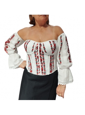 corset alb brodat cu motive traditionale