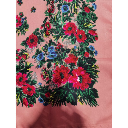 Batic tradițional roz pudră cu franjuri și flori – 98x98 cm