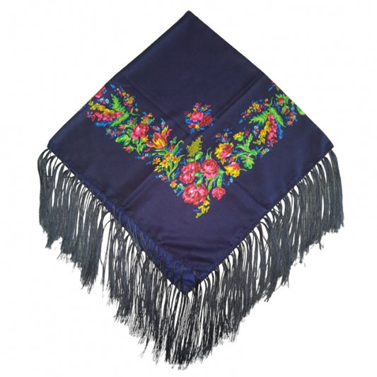 Batic traditional  bleumarin cu jura flori