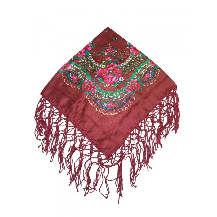 Batic traditional bordo cu flori dimensiuni 75x75cm Model Ana17