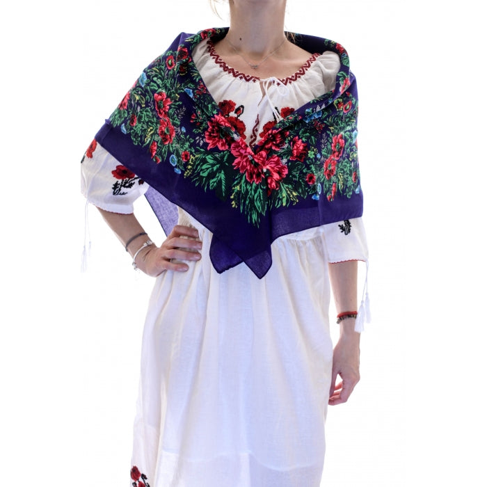 Batic traditional inflorat bleumarin deschis