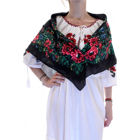 Batic traditional inflorat negru
