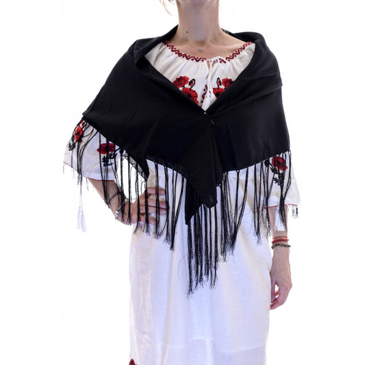 Batic traditional negru cu franjuri