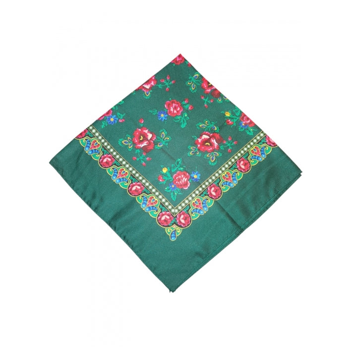 Batic traditional  verde cu flori dimensiuni 75x75cm model Ana