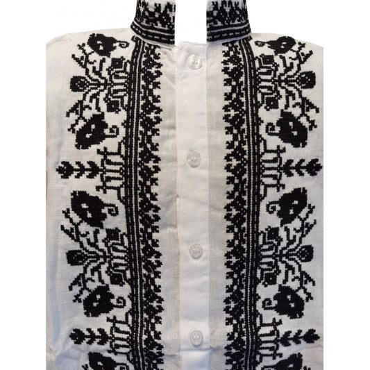 Cămașă Tradițională Băieți cu Guler Tunică și Broderie Neagră – Bumbac 100% (0-16 ani)
