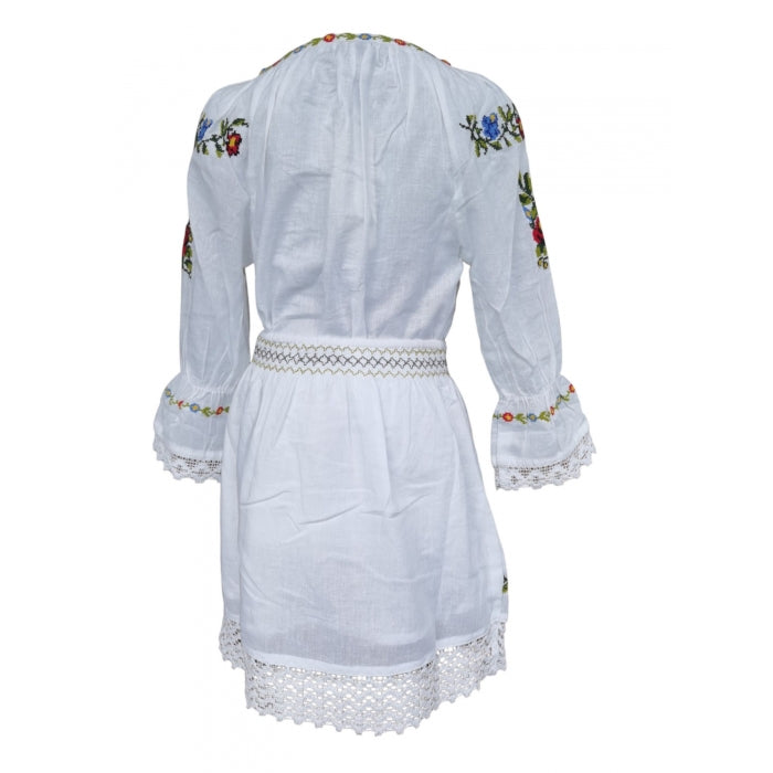 Costum Tradițional Fetiță - Ie Albă cu Broderie și Fustă Asortată, 0-16 Ani- Model Alina