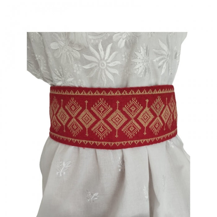Costum traditional rosu set  cu motive geometrice3