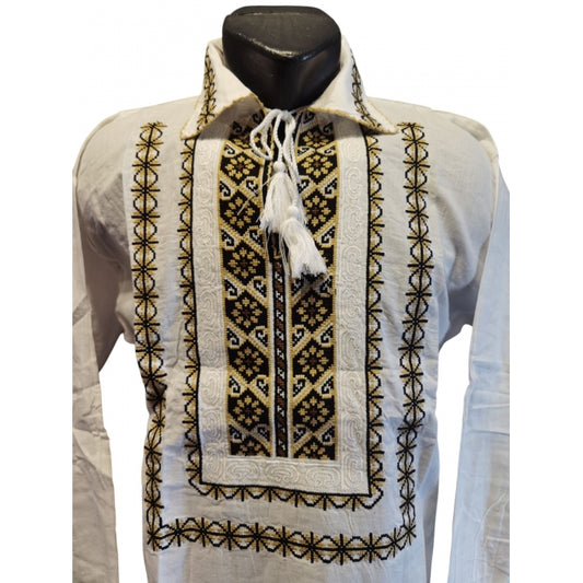 Ie Tradițională Bărbătească cu Broderie Neagră și Bej – Mărimi S-3XL