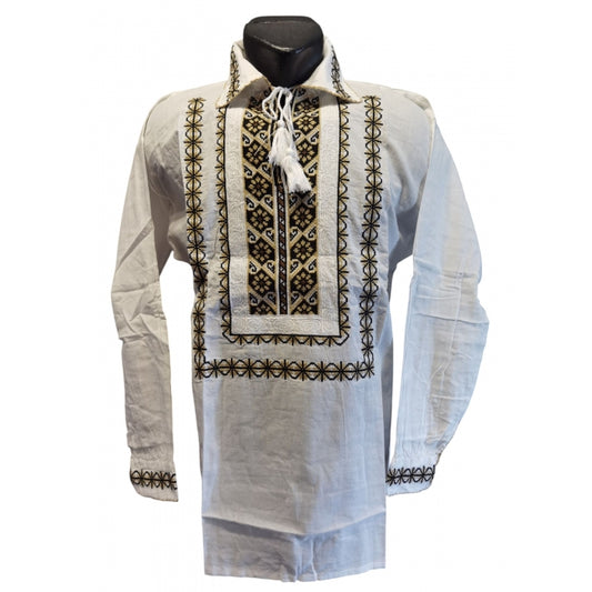 Ie Tradițională Bărbătească cu Broderie Neagră și Bej – Mărimi S-3XL