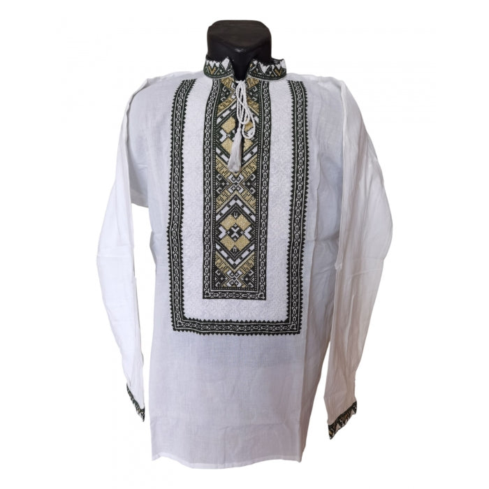 Ie tradițională bărbătească cu guler tip tunică, broderie verde cu auriu – mărimi S-3XL