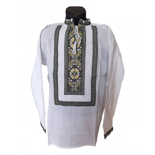 Ie tradițională bărbătească cu guler tip tunică, broderie verde cu auriu – mărimi S-3XL