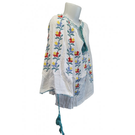 Ie Tradițională Fetiță – Broderie Florală Multicoloră, 100% Bumbac, Mărime Universală