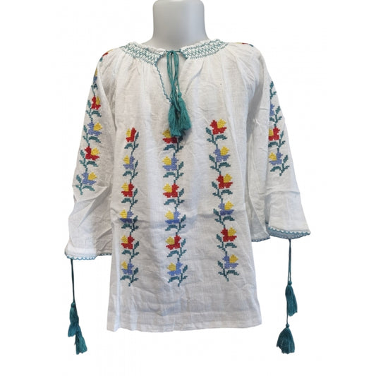 Ie Tradițională Fetiță – Broderie Florală Multicoloră, 100% Bumbac, Mărime Universală