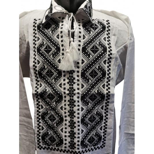 Ie tradițională românească bărbătească, broderie alb-negru, mărimi S–3XL