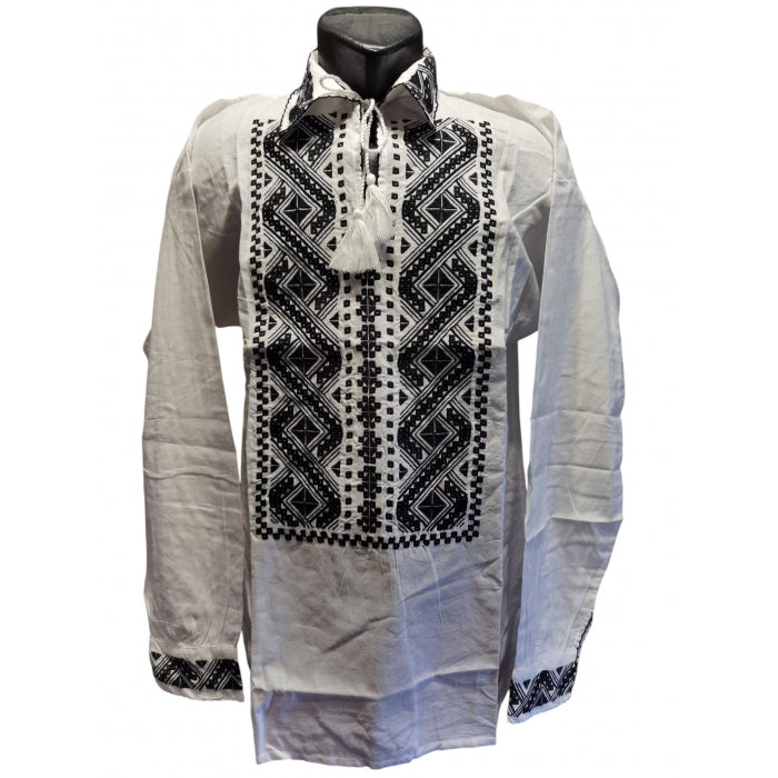 Ie tradițională românească bărbătească, broderie alb-negru, mărimi S–3XL
