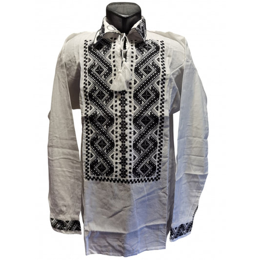 Ie tradițională românească bărbătească, broderie alb-negru, mărimi S–3XL