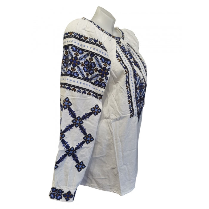 Ie Tradițională Românească cu Broderie Albastră – Model Autentic, Mărimi S-3XL