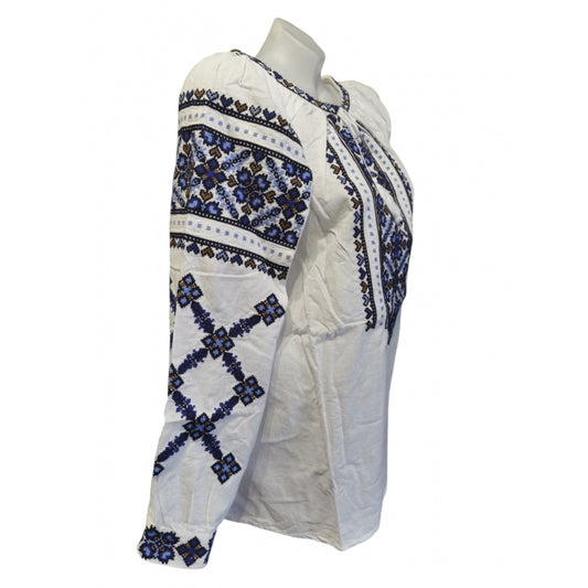 Ie Tradițională Românească cu Broderie Albastră – Model Autentic, Mărimi S-3XL