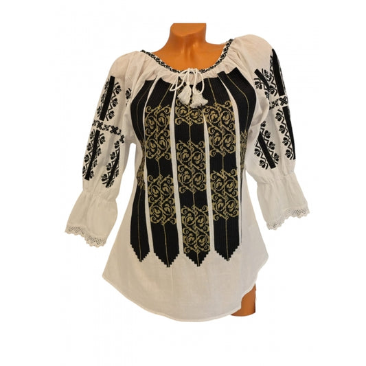 Ie Tradițională Românească de Damă – Broderie Verde cu Model Geometric – Mărimi S-3XL