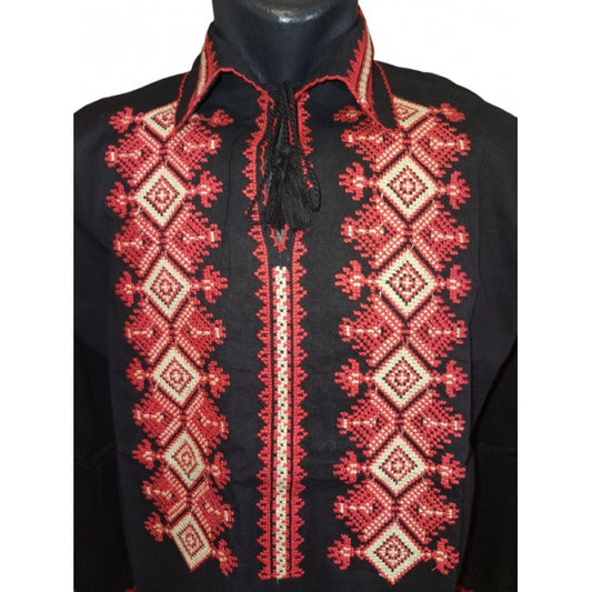 Ie traditionala neagra cu broderie rosu cu bej