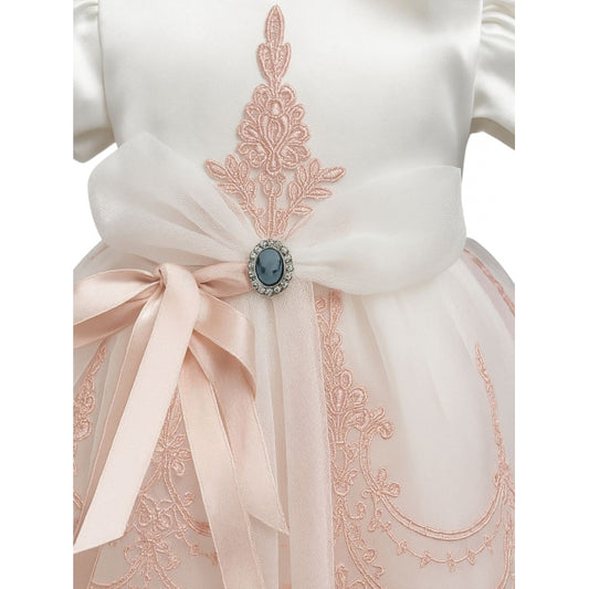Rochiță botez fetiță roz pudrat cu broderie + botoșei + bentiță | Set elegant 3-9 luni