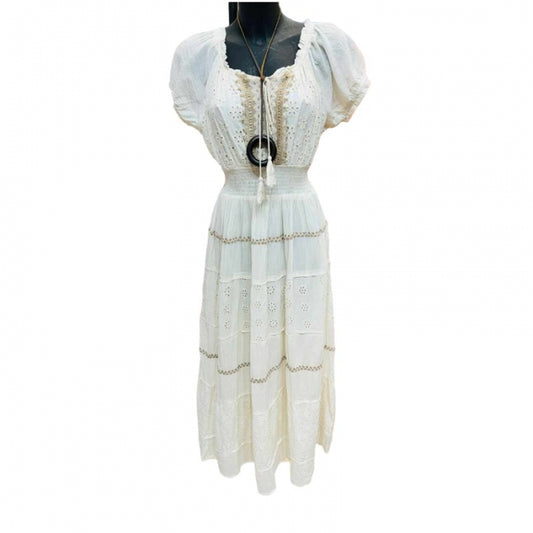 Rochie Bej Tradițională - Eleganță Naturală cu Mâneci Scurte