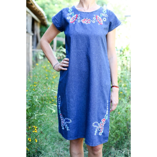 Rochie brodata din denim Elena5