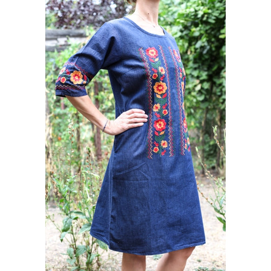Rochie brodata din denim Elena6